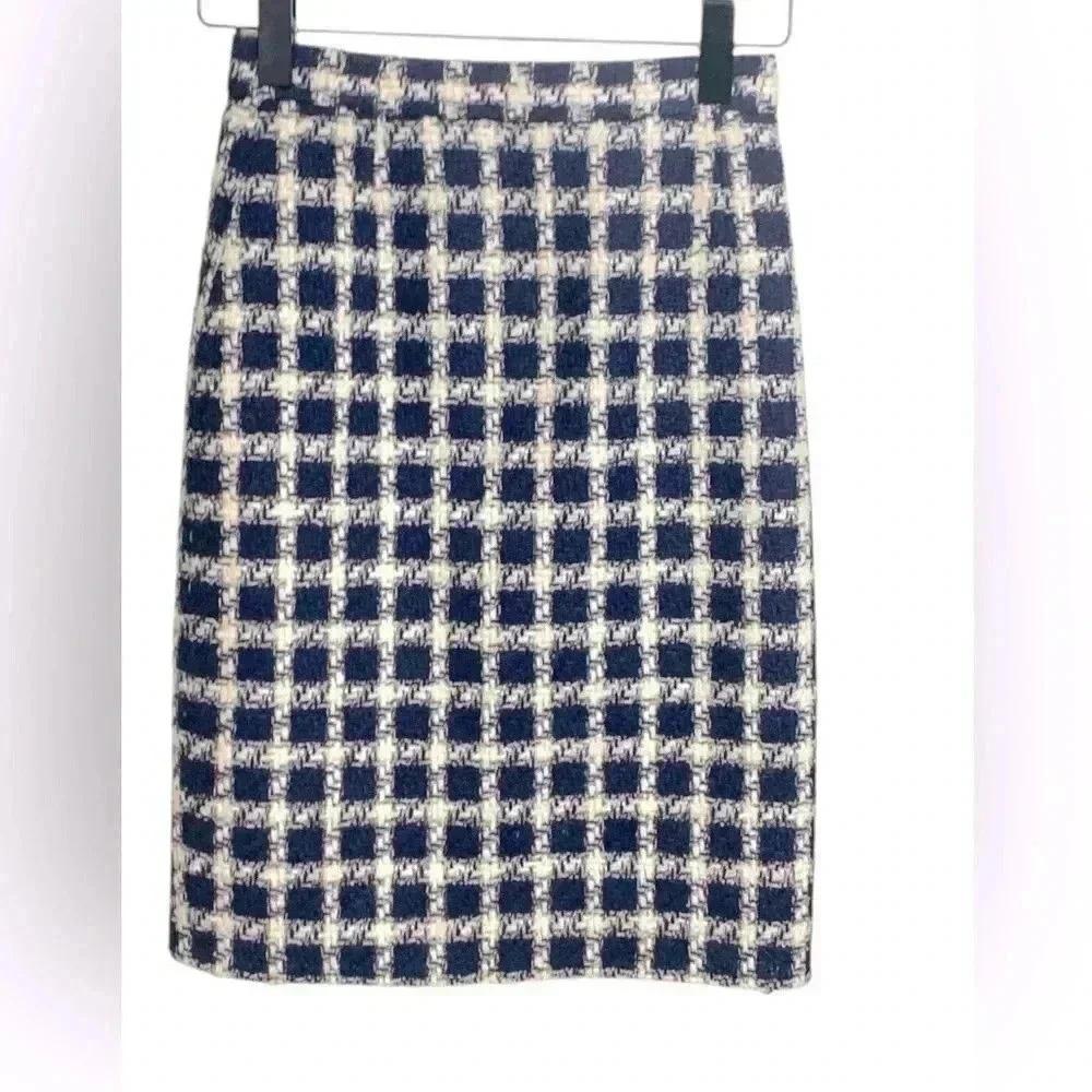 Atak Collection White w Blue Wool Blend Skirt Size 38 - Picture 3 of 11